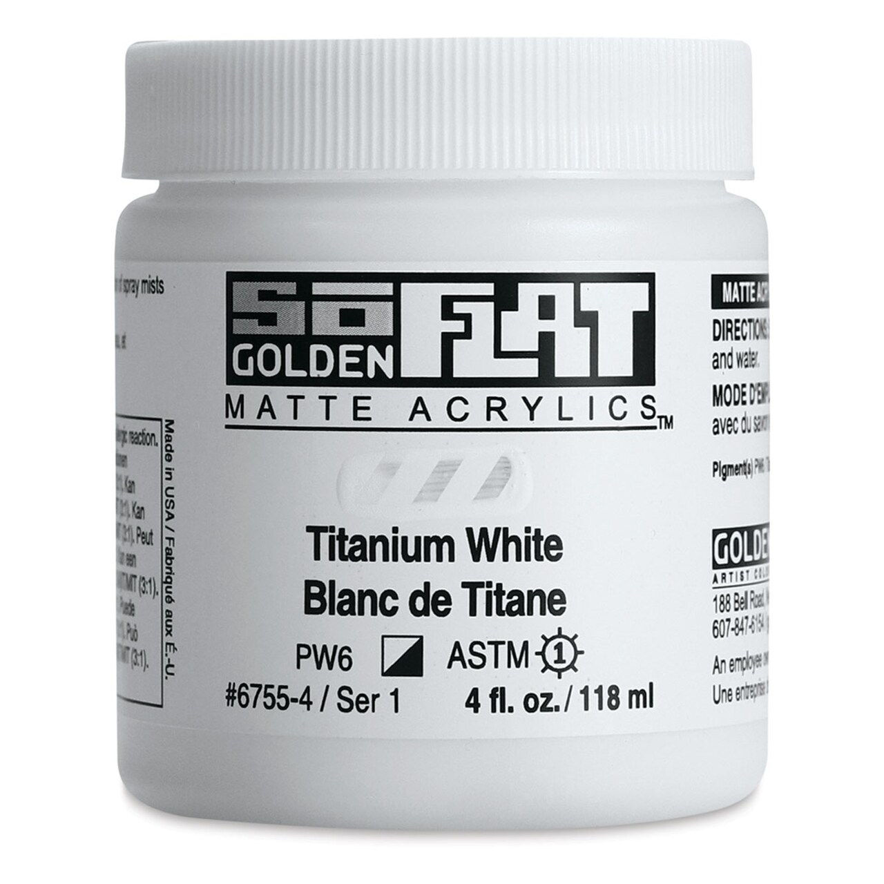 Golden SoFlat Matte Acrylic Paint - Titanium White, 118 ml, Jar